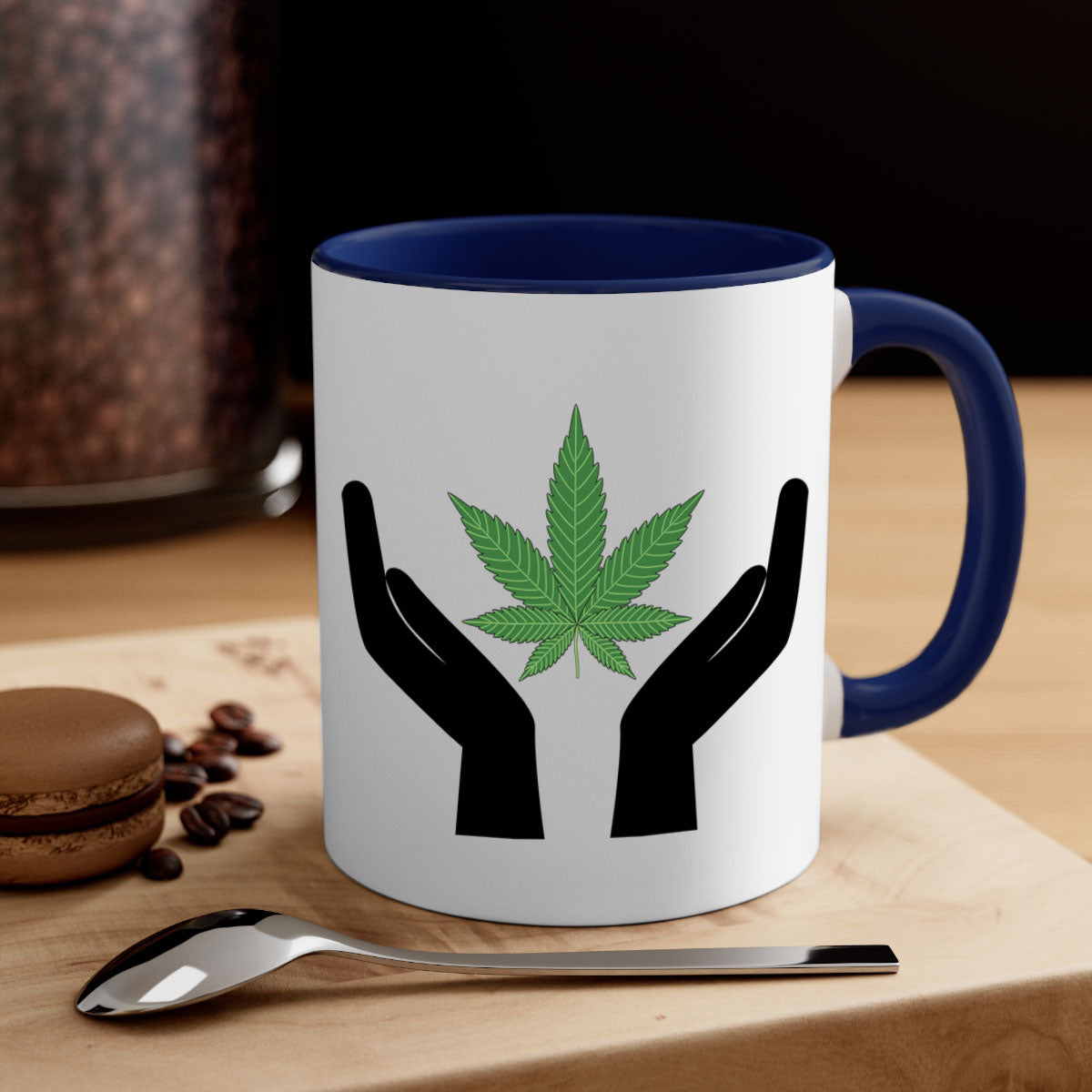 Cannabis hands 44# Mug with colorful handle and glossy finish, available in multiple colors and sizes.
