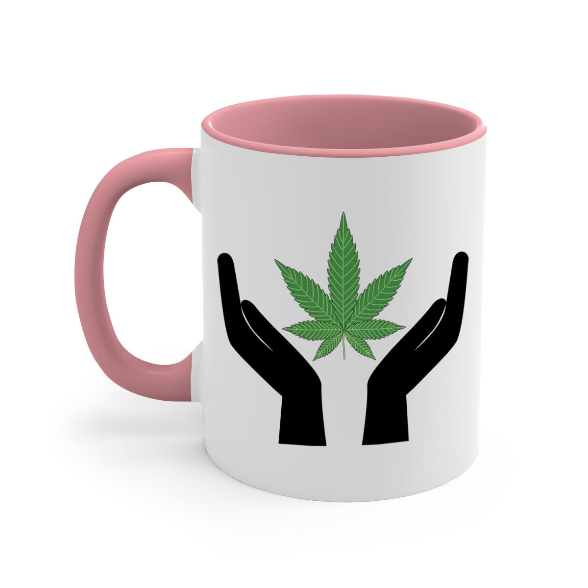 Cannabis hands 44# Mug with colorful handle and glossy finish, available in multiple colors and sizes.