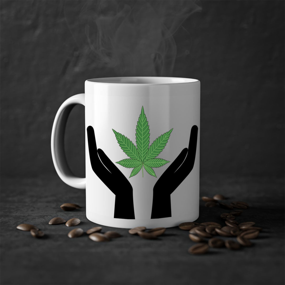 Cannabis hands 44# Mug with colorful handle and glossy finish, available in multiple colors and sizes.