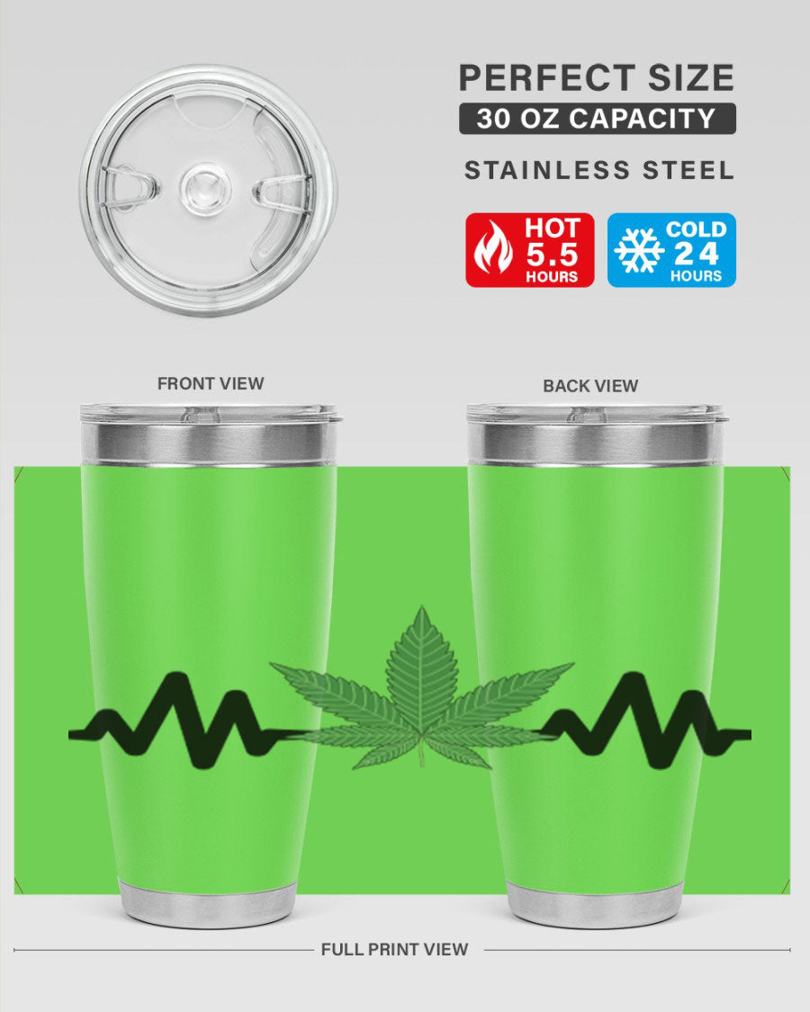 Cannabis heartbeat 46# Tumbler, 20oz double wall vacuum stainless steel with vibrant cannabis design.