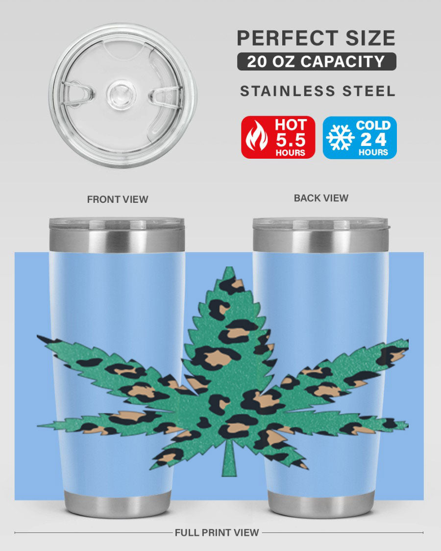 A stylish Cannabis Leopard Print 54# tumbler featuring a double wall vacuum design, perfect for keeping beverages hot or cold.