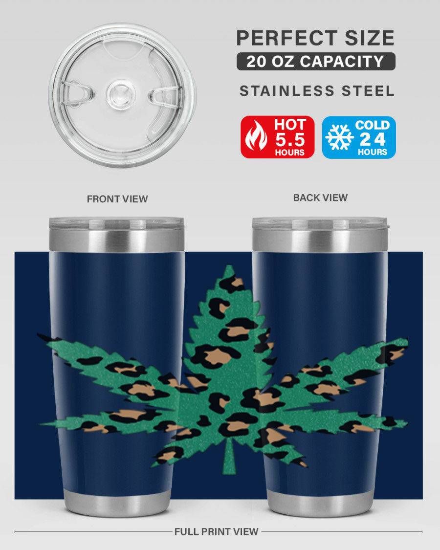 A stylish Cannabis Leopard Print 54# tumbler featuring a double wall vacuum design, perfect for keeping beverages hot or cold.