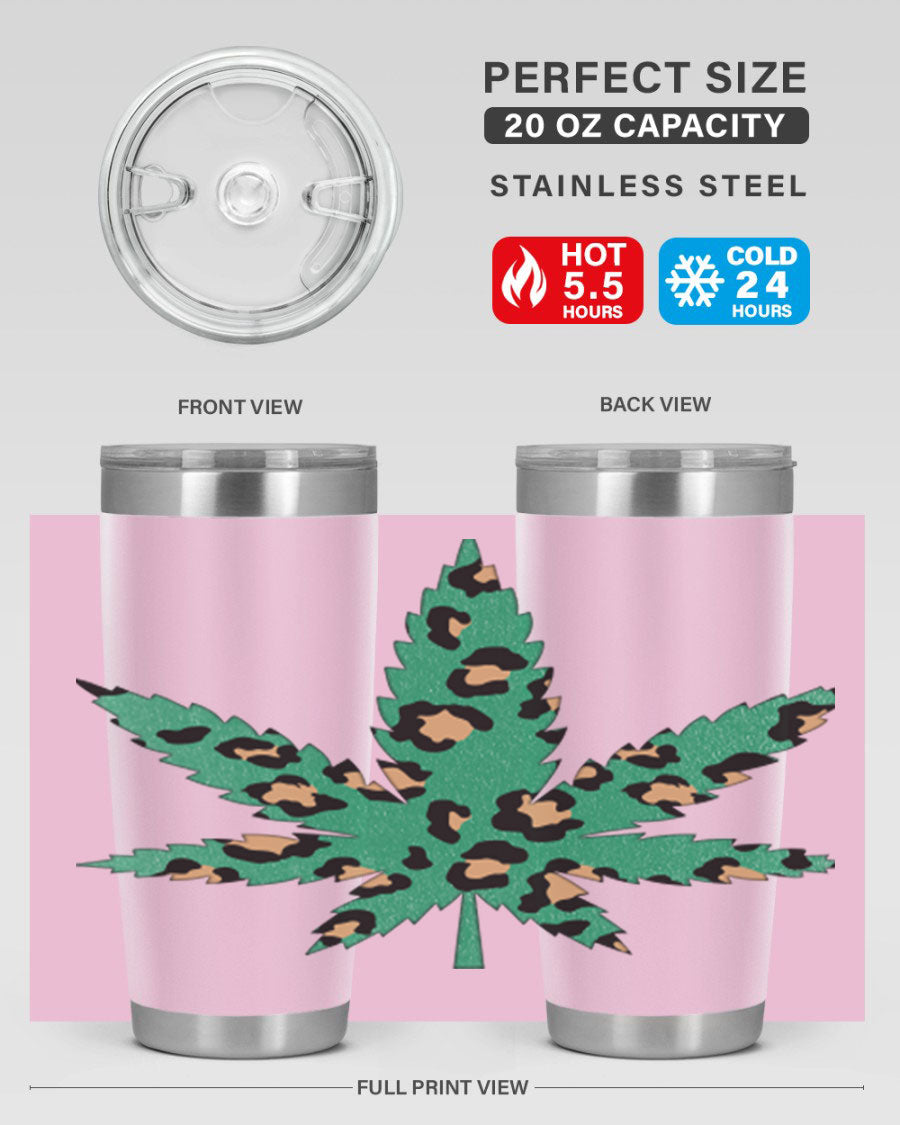 A stylish Cannabis Leopard Print 54# tumbler featuring a double wall vacuum design, perfect for keeping beverages hot or cold.
