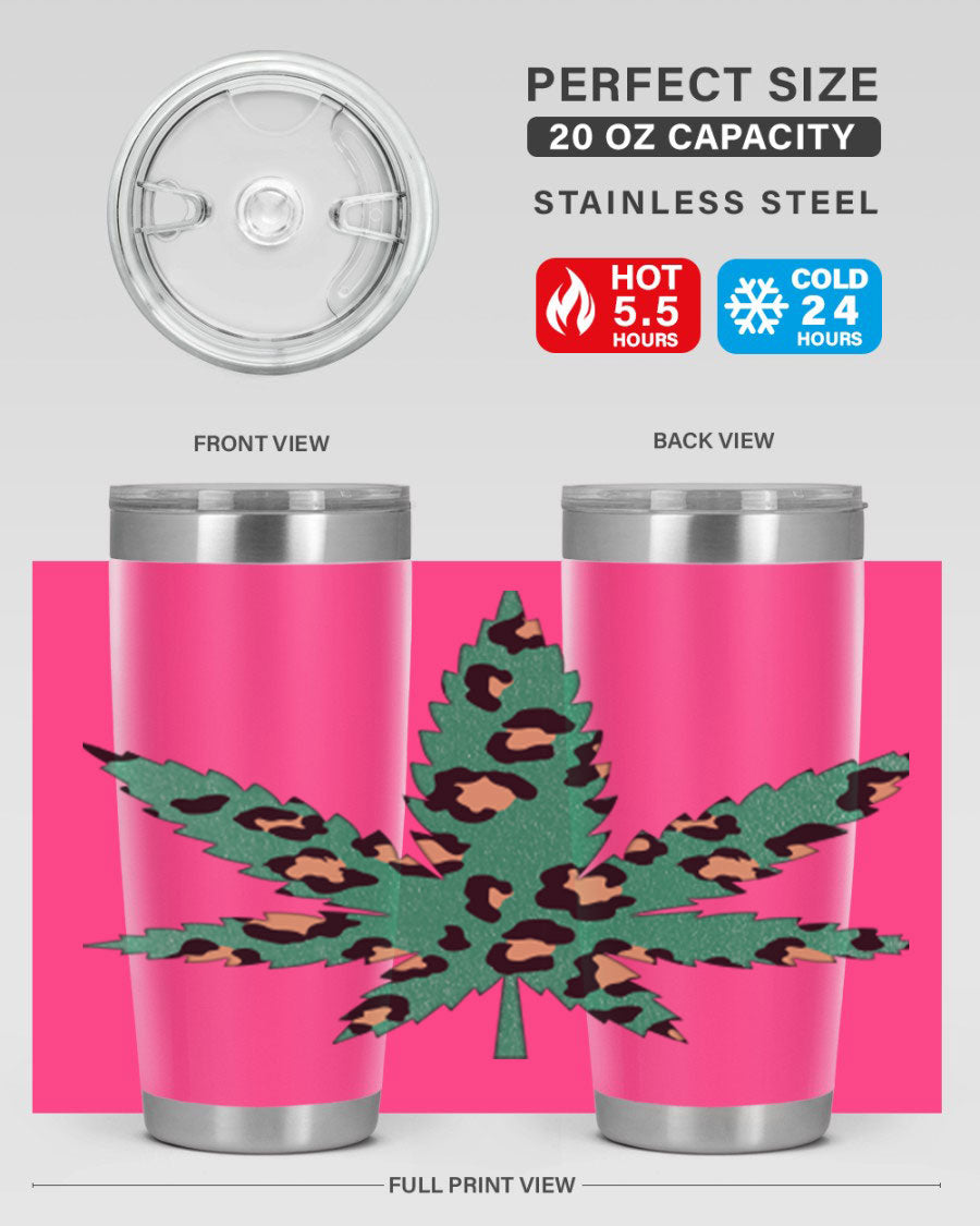 A stylish Cannabis Leopard Print 54# tumbler featuring a double wall vacuum design, perfect for keeping beverages hot or cold.
