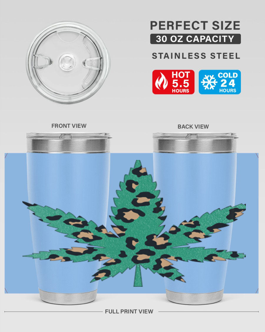 A stylish Cannabis Leopard Print 54# tumbler featuring a double wall vacuum design, perfect for keeping beverages hot or cold.