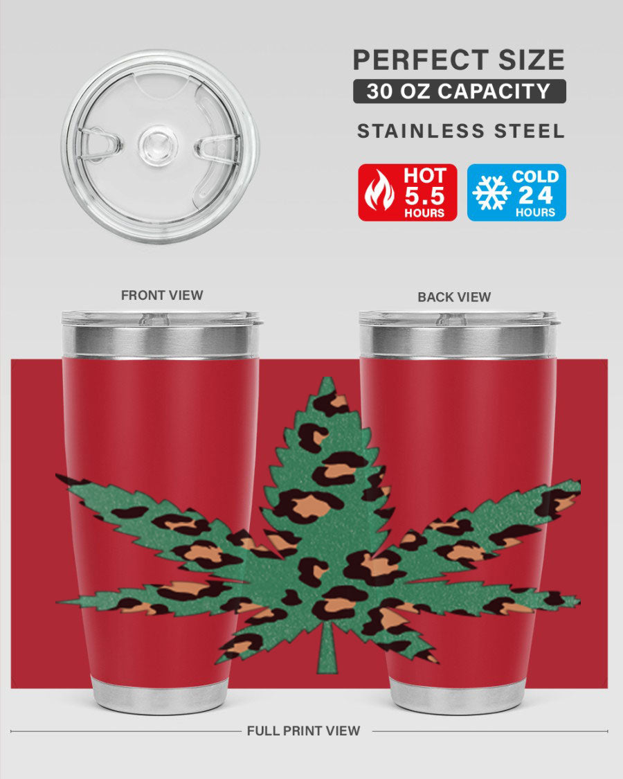 A stylish Cannabis Leopard Print 54# tumbler featuring a double wall vacuum design, perfect for keeping beverages hot or cold.