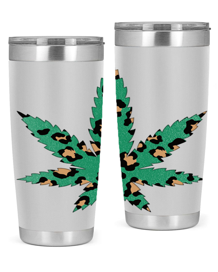 A stylish Cannabis Leopard Print 54# tumbler featuring a double wall vacuum design, perfect for keeping beverages hot or cold.