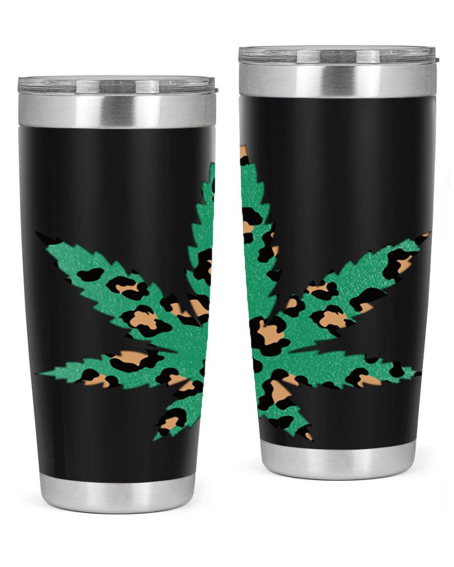 A stylish Cannabis Leopard Print 54# tumbler featuring a double wall vacuum design, perfect for keeping beverages hot or cold.