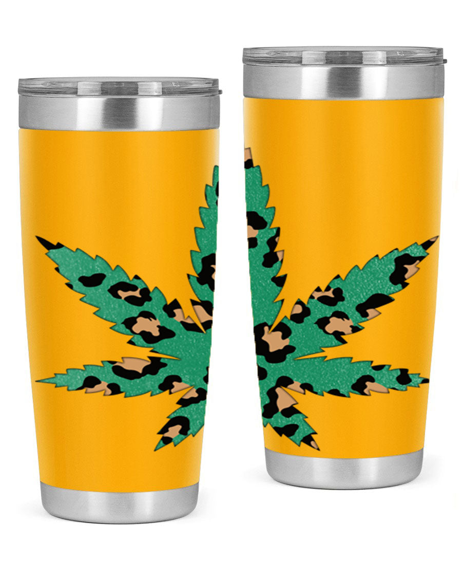 A stylish Cannabis Leopard Print 54# tumbler featuring a double wall vacuum design, perfect for keeping beverages hot or cold.