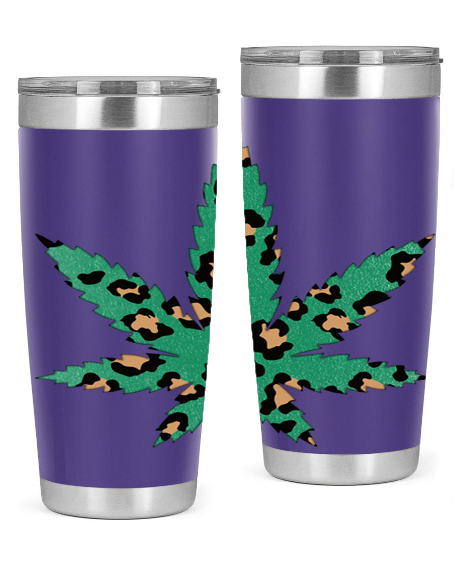 A stylish Cannabis Leopard Print 54# tumbler featuring a double wall vacuum design, perfect for keeping beverages hot or cold.