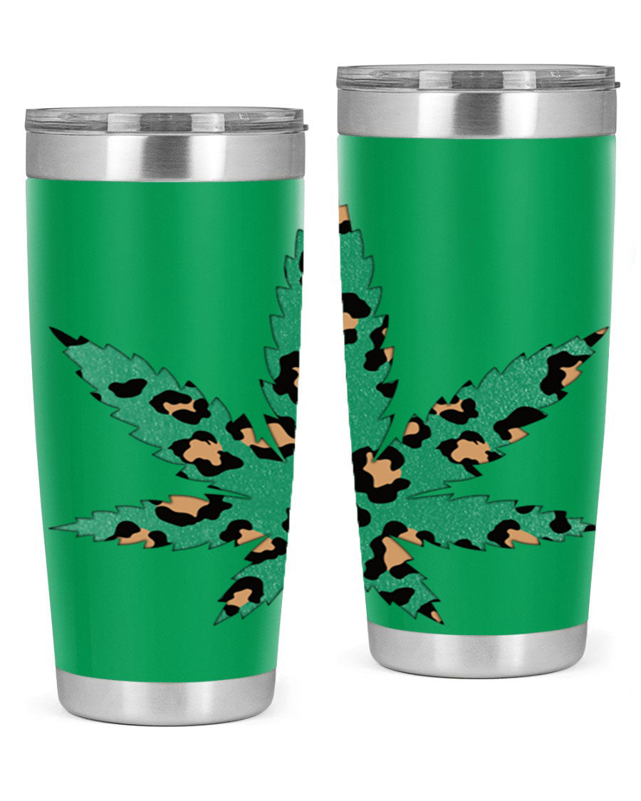 A stylish Cannabis Leopard Print 54# tumbler featuring a double wall vacuum design, perfect for keeping beverages hot or cold.