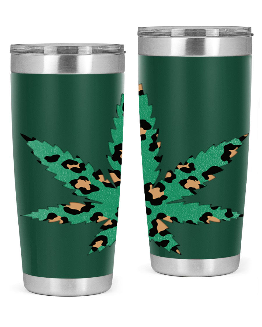 A stylish Cannabis Leopard Print 54# tumbler featuring a double wall vacuum design, perfect for keeping beverages hot or cold.