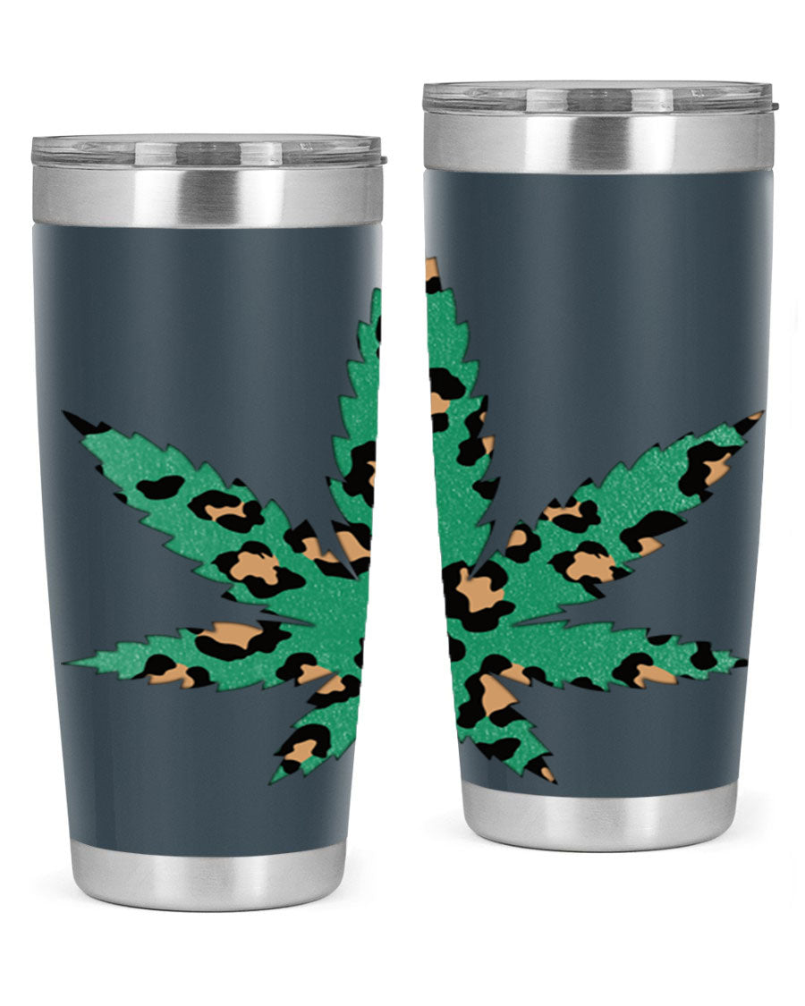 A stylish Cannabis Leopard Print 54# tumbler featuring a double wall vacuum design, perfect for keeping beverages hot or cold.