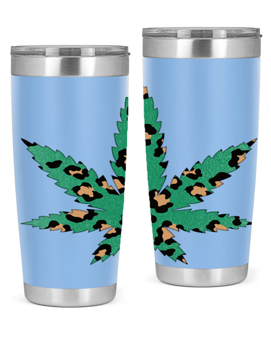 A stylish Cannabis Leopard Print 54# tumbler featuring a double wall vacuum design, perfect for keeping beverages hot or cold.