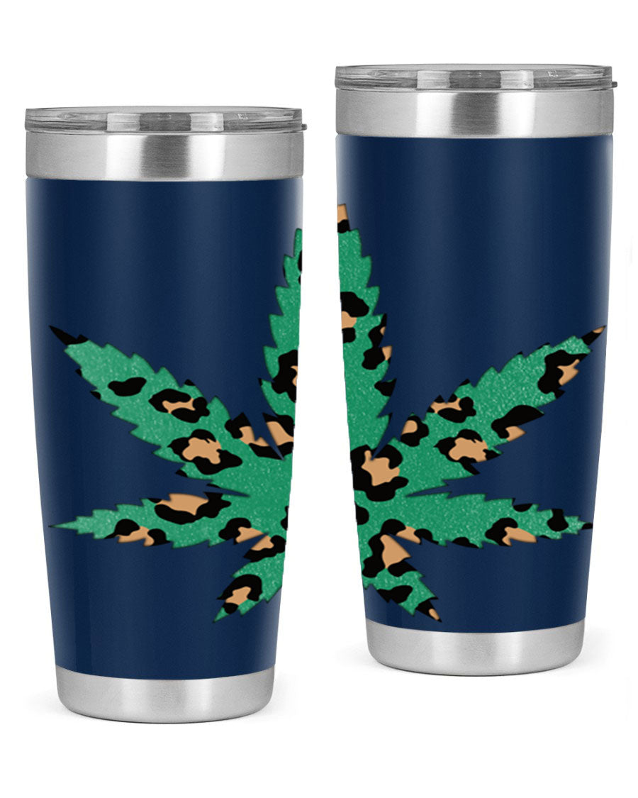 A stylish Cannabis Leopard Print 54# tumbler featuring a double wall vacuum design, perfect for keeping beverages hot or cold.