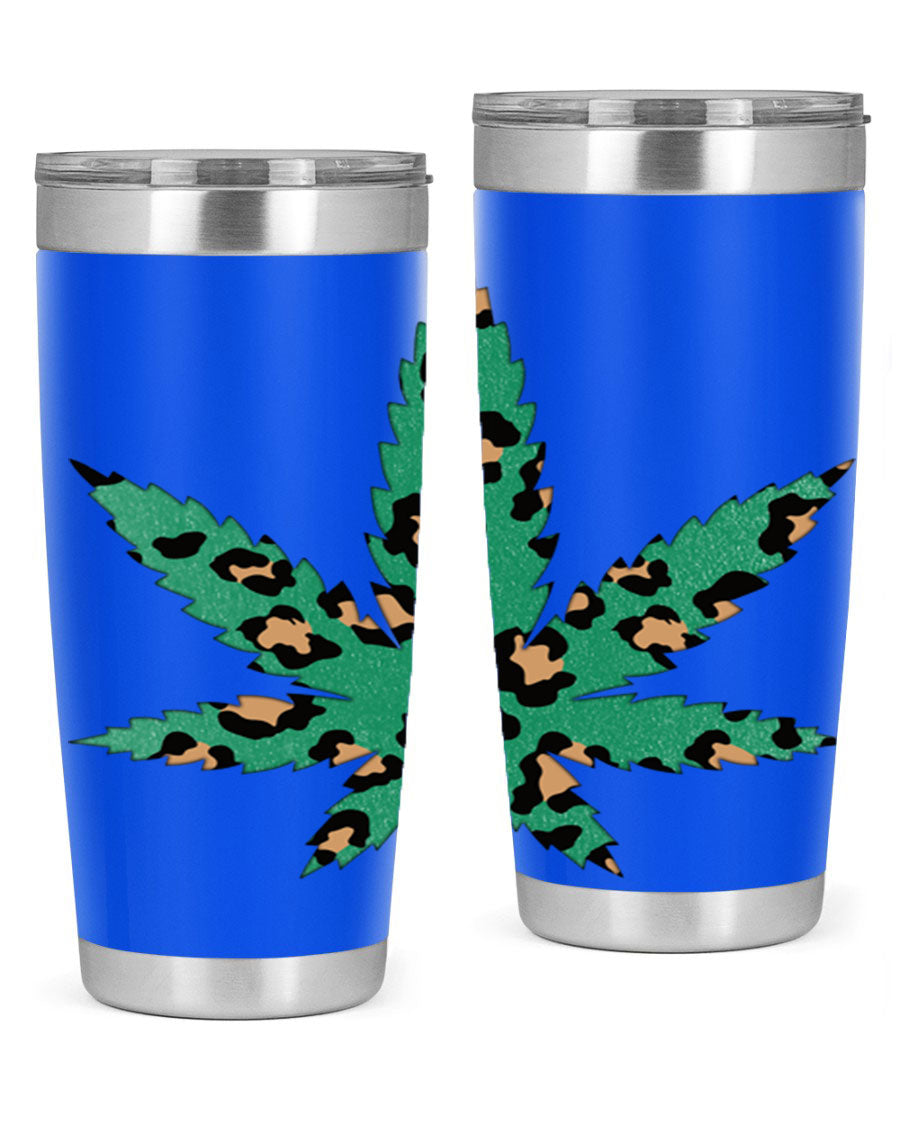 A stylish Cannabis Leopard Print 54# tumbler featuring a double wall vacuum design, perfect for keeping beverages hot or cold.
