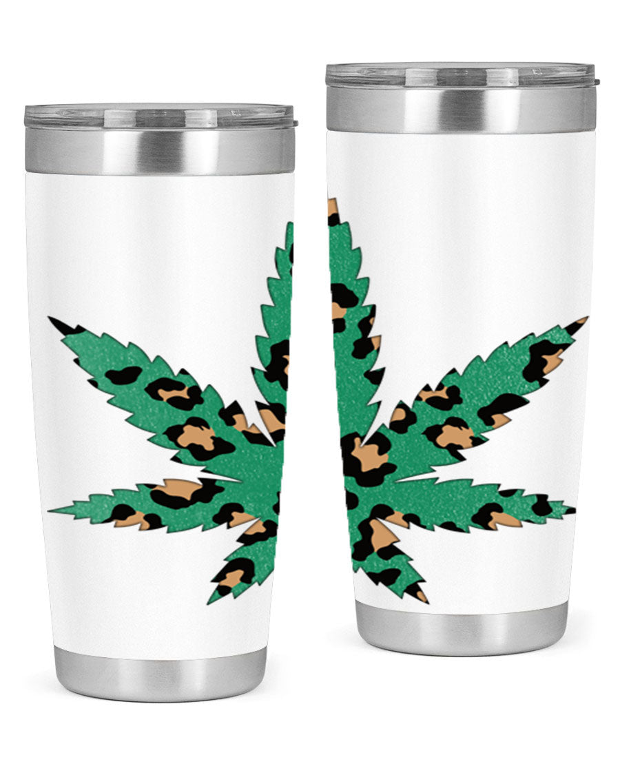A stylish Cannabis Leopard Print 54# tumbler featuring a double wall vacuum design, perfect for keeping beverages hot or cold.