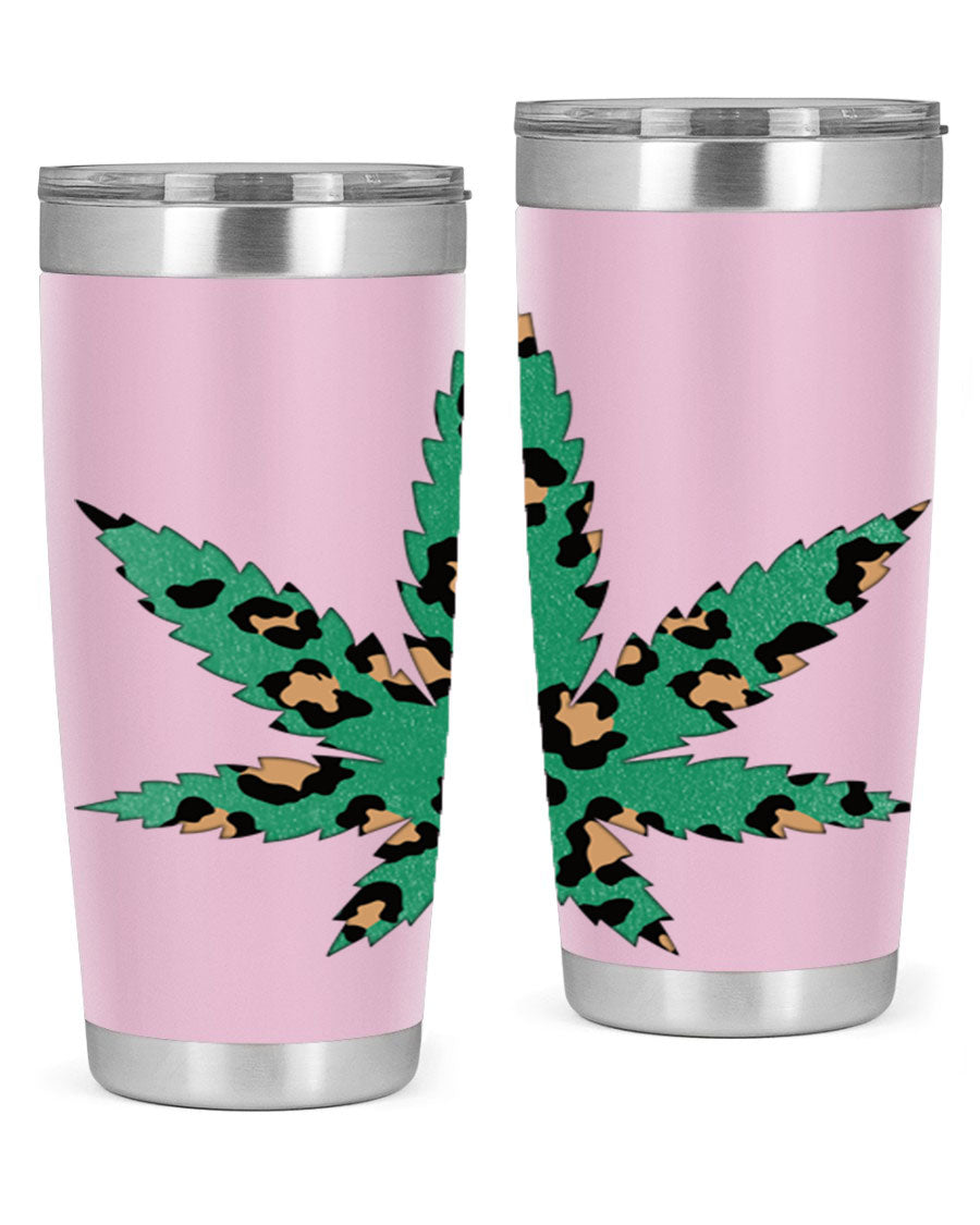 A stylish Cannabis Leopard Print 54# tumbler featuring a double wall vacuum design, perfect for keeping beverages hot or cold.