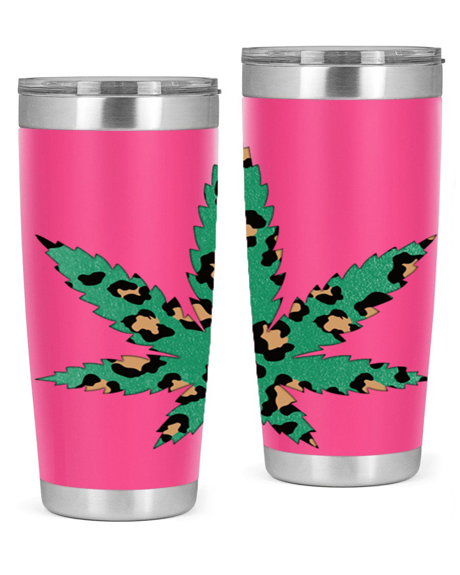 A stylish Cannabis Leopard Print 54# tumbler featuring a double wall vacuum design, perfect for keeping beverages hot or cold.