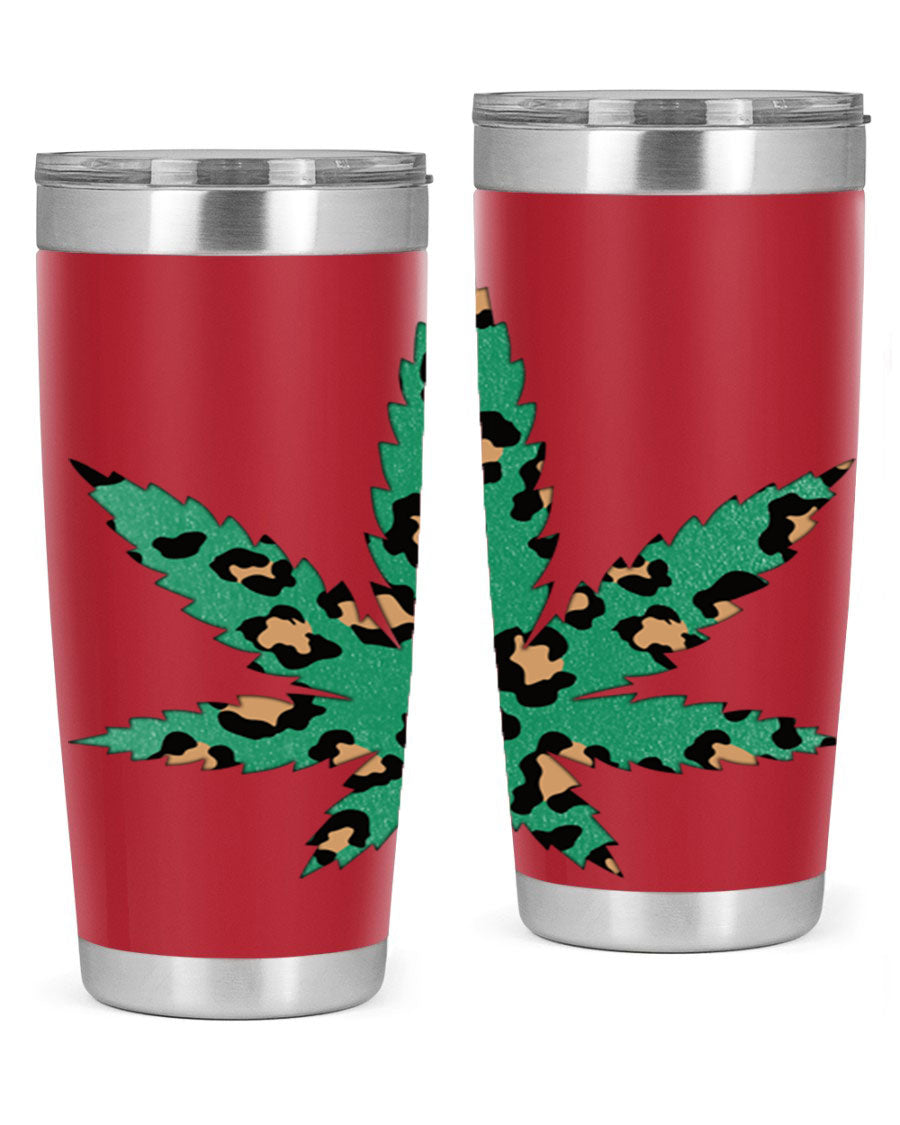 A stylish Cannabis Leopard Print 54# tumbler featuring a double wall vacuum design, perfect for keeping beverages hot or cold.