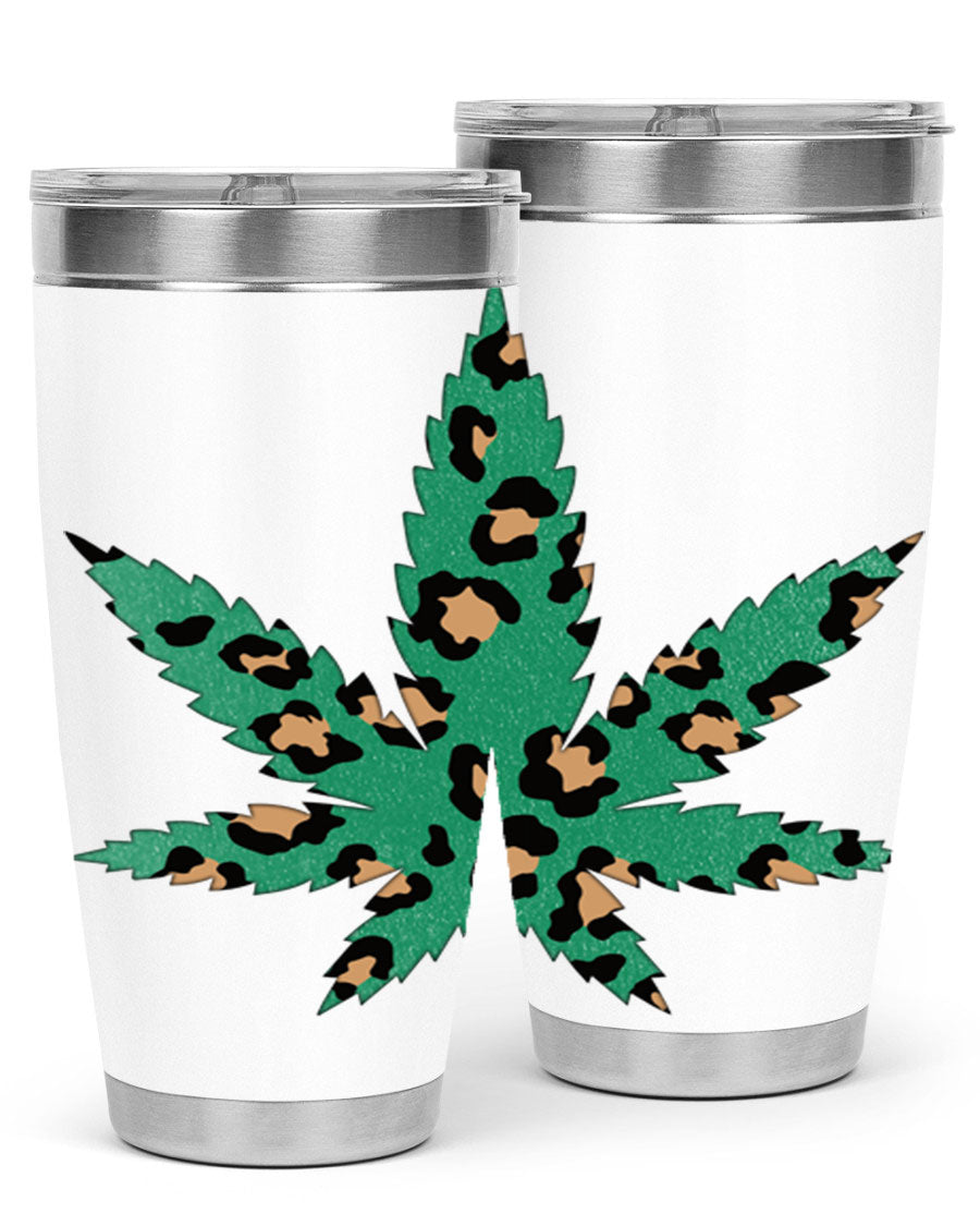 A stylish Cannabis Leopard Print 54# tumbler featuring a double wall vacuum design, perfect for keeping beverages hot or cold.