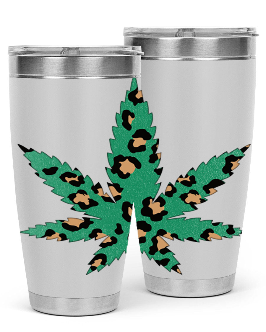A stylish Cannabis Leopard Print 54# tumbler featuring a double wall vacuum design, perfect for keeping beverages hot or cold.