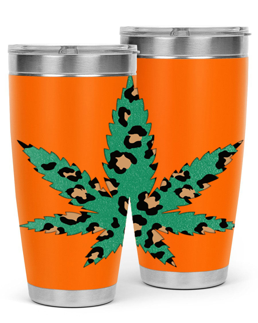 A stylish Cannabis Leopard Print 54# tumbler featuring a double wall vacuum design, perfect for keeping beverages hot or cold.