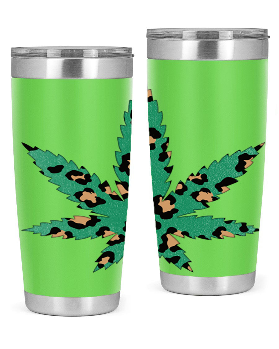 A stylish Cannabis Leopard Print 54# tumbler featuring a double wall vacuum design, perfect for keeping beverages hot or cold.
