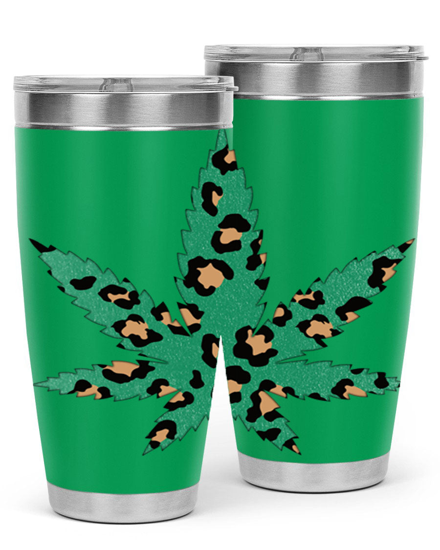 A stylish Cannabis Leopard Print 54# tumbler featuring a double wall vacuum design, perfect for keeping beverages hot or cold.
