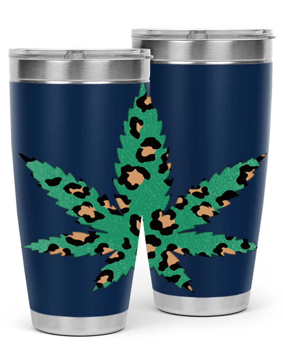 A stylish Cannabis Leopard Print 54# tumbler featuring a double wall vacuum design, perfect for keeping beverages hot or cold.