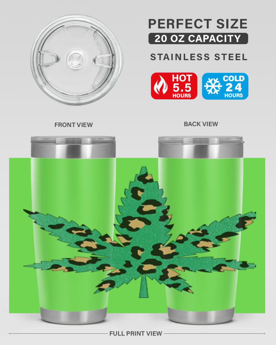 A stylish Cannabis Leopard Print 54# tumbler featuring a double wall vacuum design, perfect for keeping beverages hot or cold.