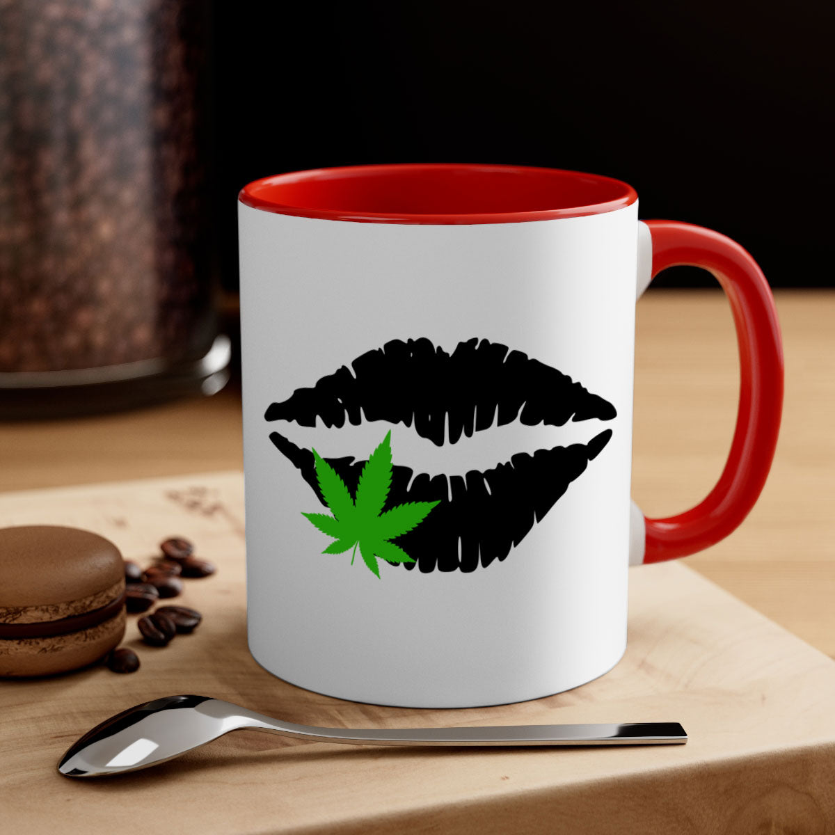 Cannabis lips 47# Mug featuring a glossy finish, colorful handle, and interior, available in multiple colors and sizes.