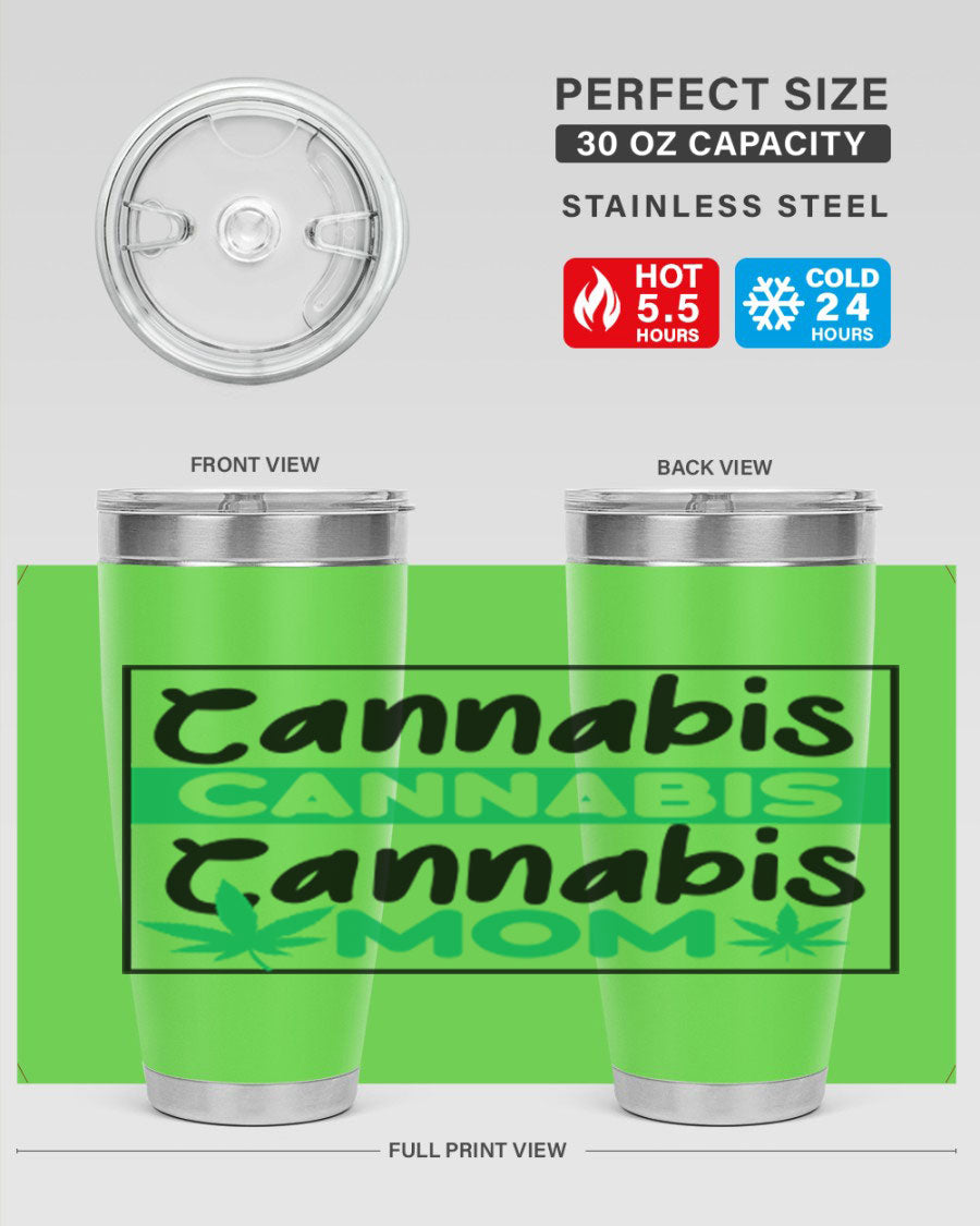 Cannabis Mom 49# Tumbler, a stylish 20oz double wall vacuum stainless steel tumbler with a vibrant cannabis-themed design.