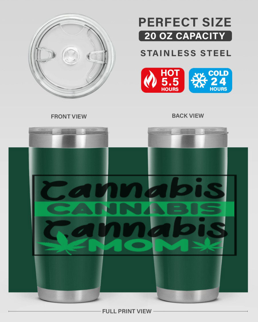 Cannabis Mom 49# Tumbler, a stylish 20oz double wall vacuum stainless steel tumbler with a vibrant cannabis-themed design.