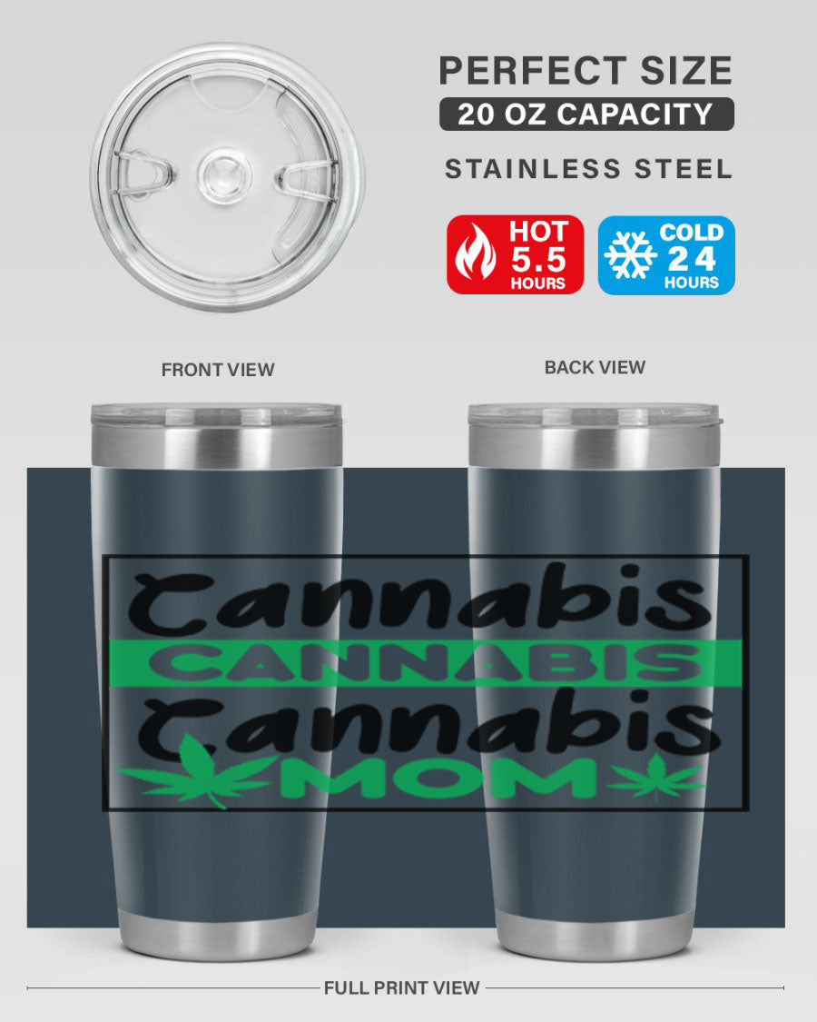 Cannabis Mom 49# Tumbler, a stylish 20oz double wall vacuum stainless steel tumbler with a vibrant cannabis-themed design.