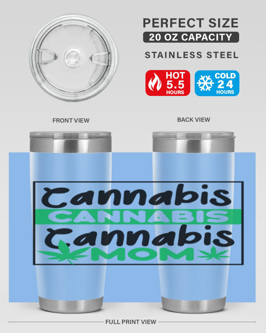 Cannabis Mom 49# Tumbler, a stylish 20oz double wall vacuum stainless steel tumbler with a vibrant cannabis-themed design.
