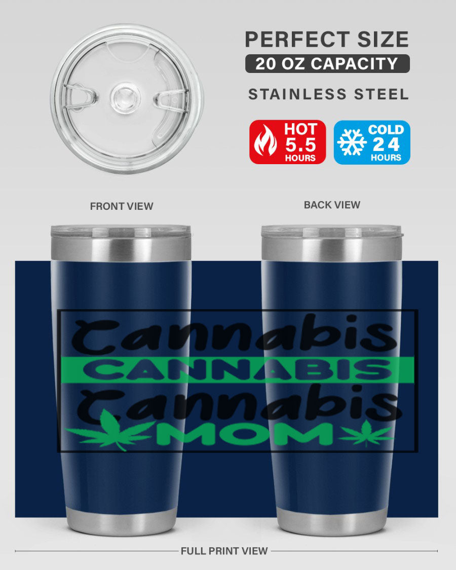 Cannabis Mom 49# Tumbler, a stylish 20oz double wall vacuum stainless steel tumbler with a vibrant cannabis-themed design.