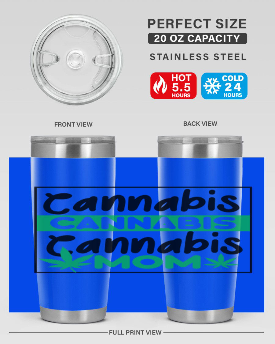 Cannabis Mom 49# Tumbler, a stylish 20oz double wall vacuum stainless steel tumbler with a vibrant cannabis-themed design.