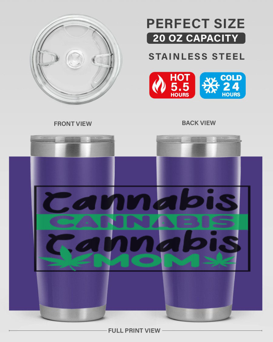 Cannabis Mom 49# Tumbler, a stylish 20oz double wall vacuum stainless steel tumbler with a vibrant cannabis-themed design.
