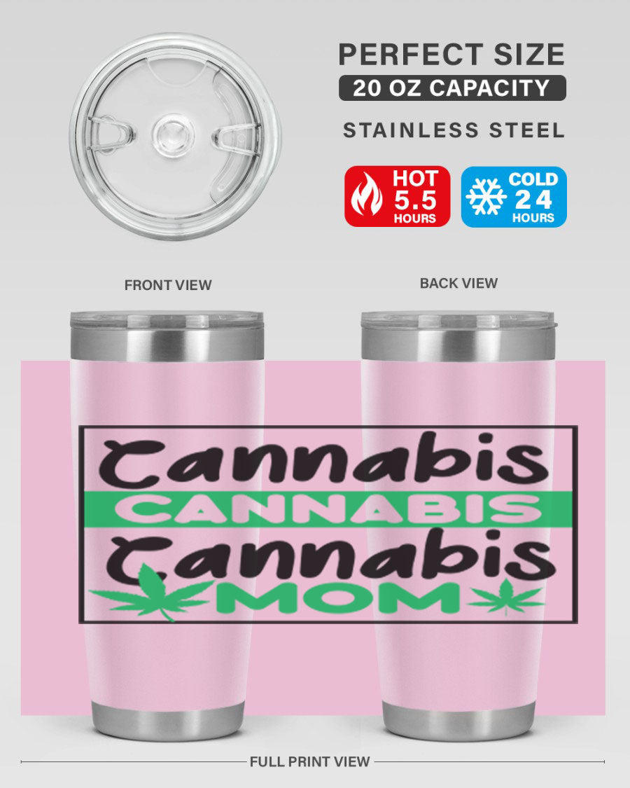 Cannabis Mom 49# Tumbler, a stylish 20oz double wall vacuum stainless steel tumbler with a vibrant cannabis-themed design.