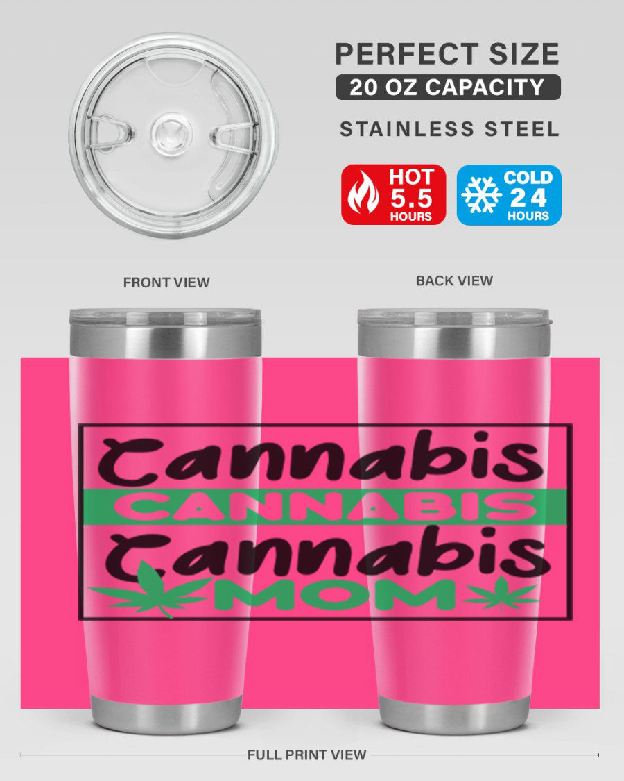 Cannabis Mom 49# Tumbler, a stylish 20oz double wall vacuum stainless steel tumbler with a vibrant cannabis-themed design.