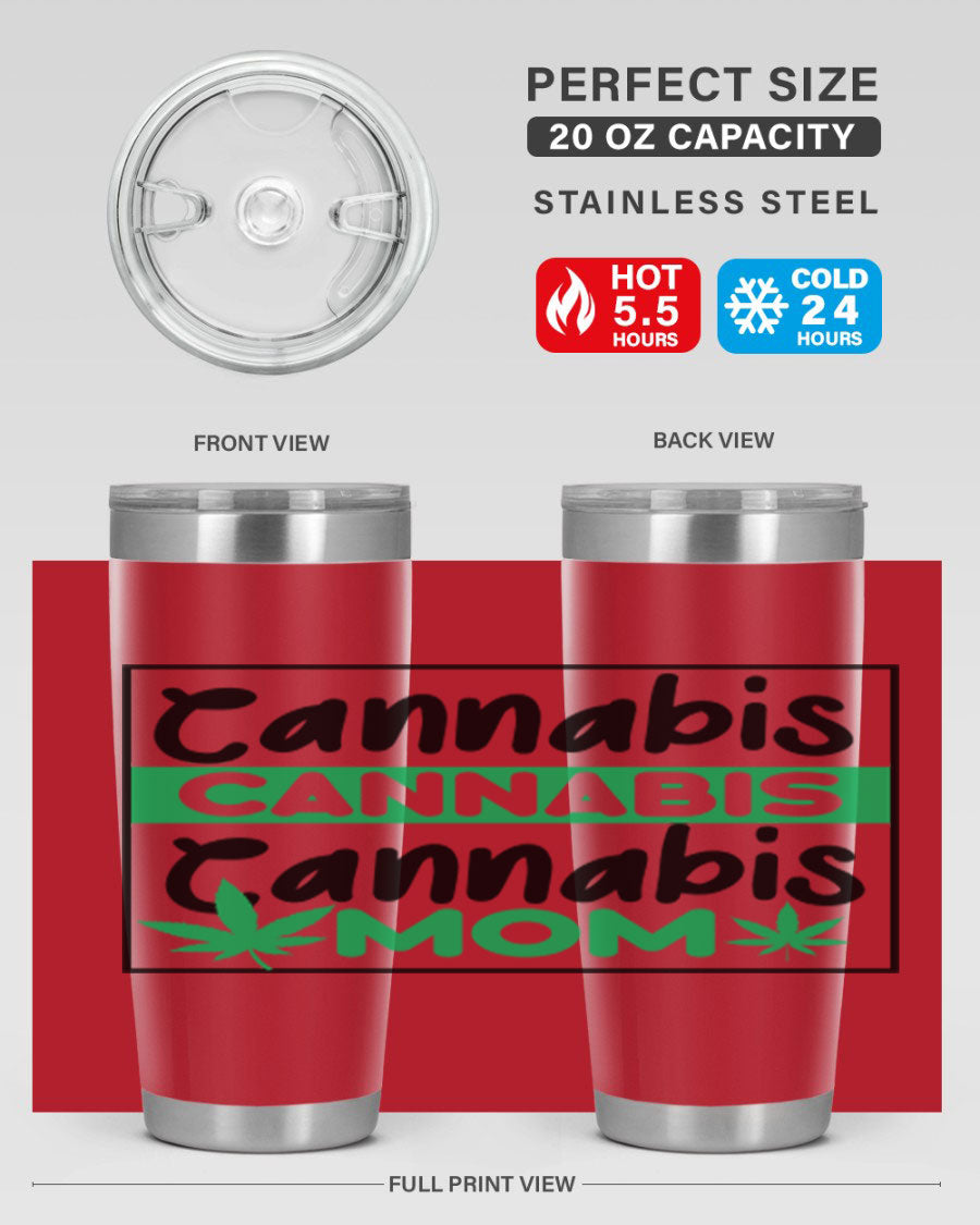 Cannabis Mom 49# Tumbler, a stylish 20oz double wall vacuum stainless steel tumbler with a vibrant cannabis-themed design.