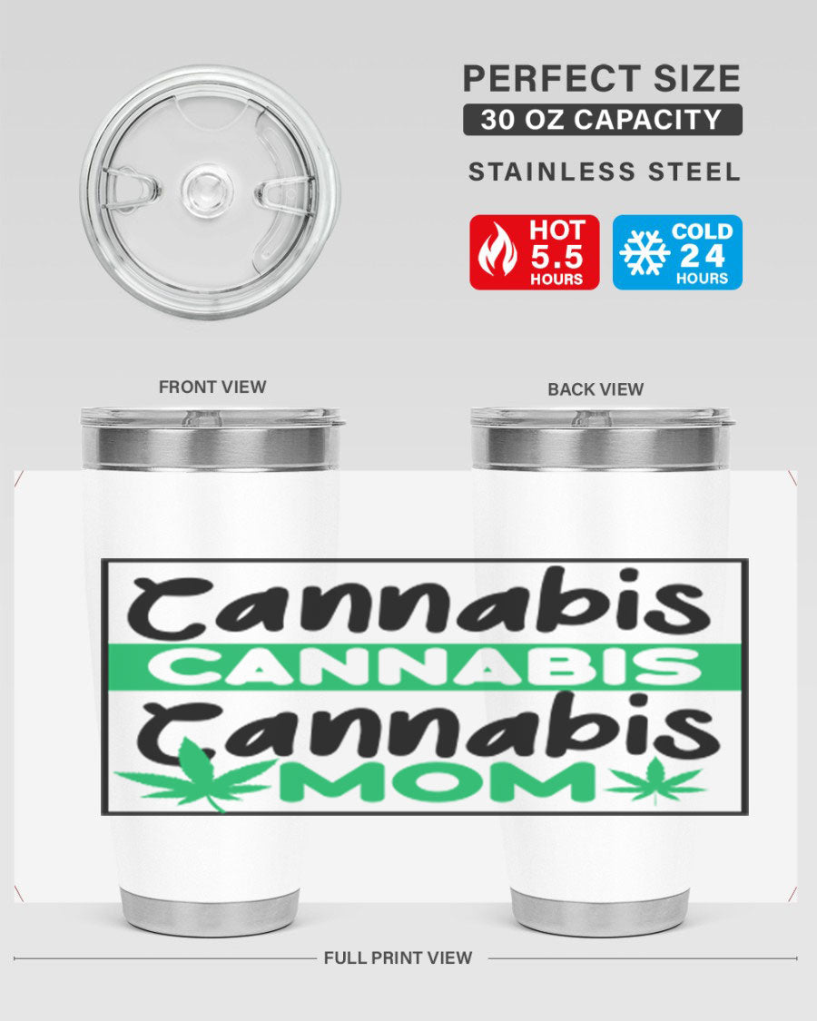Cannabis Mom 49# Tumbler, a stylish 20oz double wall vacuum stainless steel tumbler with a vibrant cannabis-themed design.