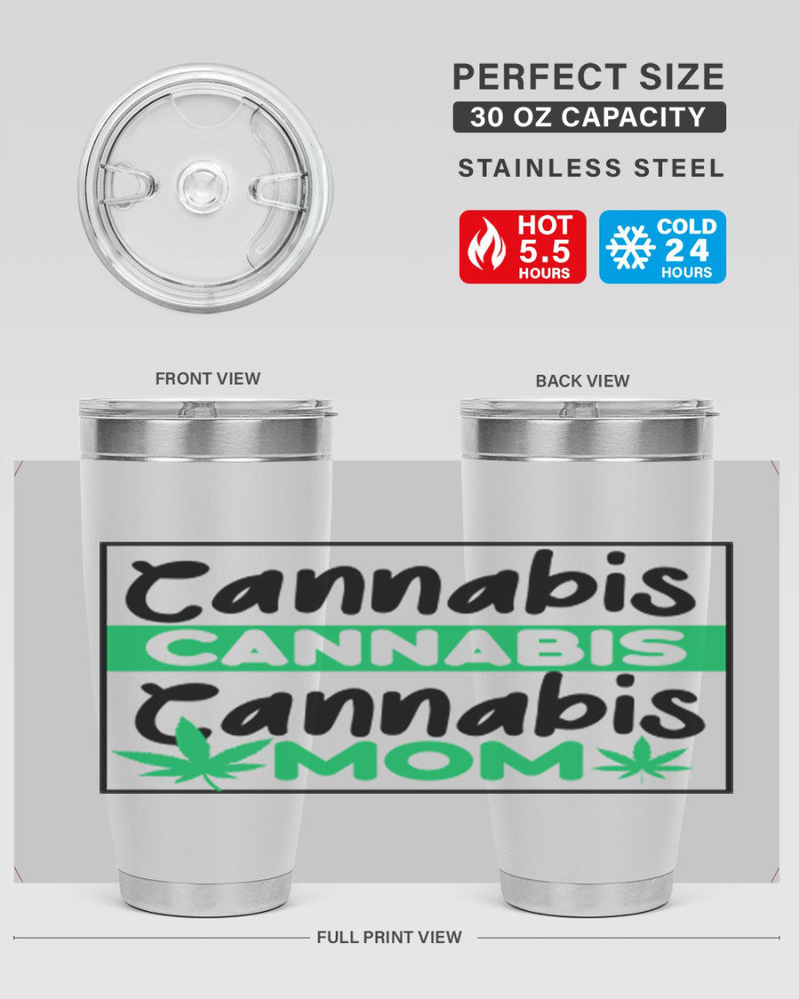 Cannabis Mom 49# Tumbler, a stylish 20oz double wall vacuum stainless steel tumbler with a vibrant cannabis-themed design.