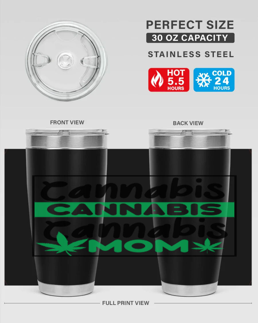 Cannabis Mom 49# Tumbler, a stylish 20oz double wall vacuum stainless steel tumbler with a vibrant cannabis-themed design.