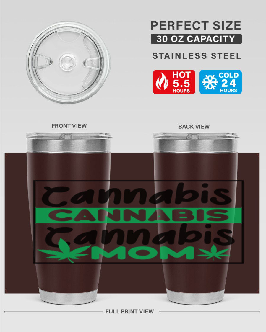 Cannabis Mom 49# Tumbler, a stylish 20oz double wall vacuum stainless steel tumbler with a vibrant cannabis-themed design.