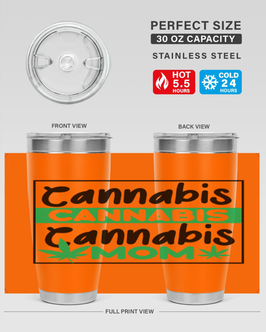 Cannabis Mom 49# Tumbler, a stylish 20oz double wall vacuum stainless steel tumbler with a vibrant cannabis-themed design.