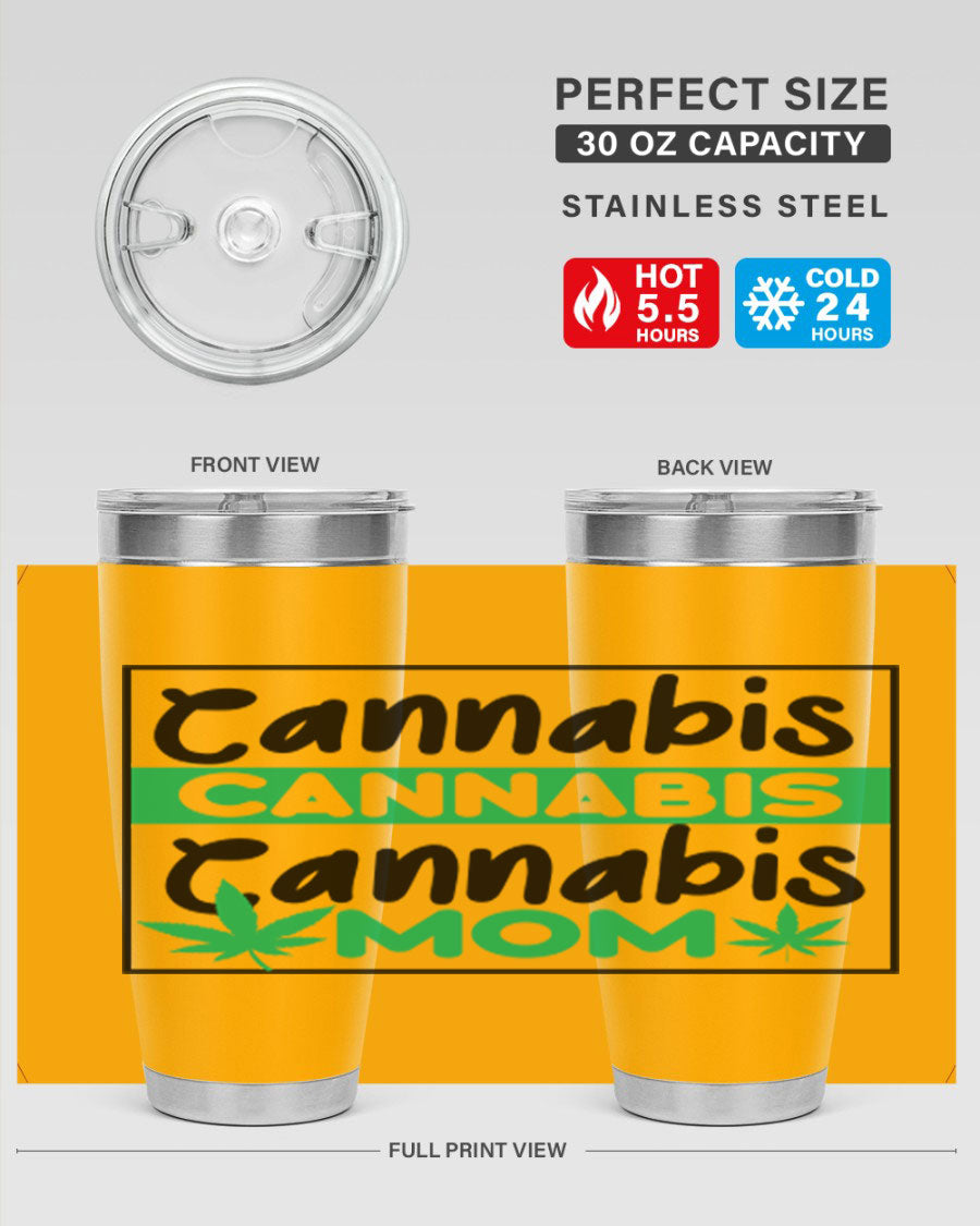 Cannabis Mom 49# Tumbler, a stylish 20oz double wall vacuum stainless steel tumbler with a vibrant cannabis-themed design.