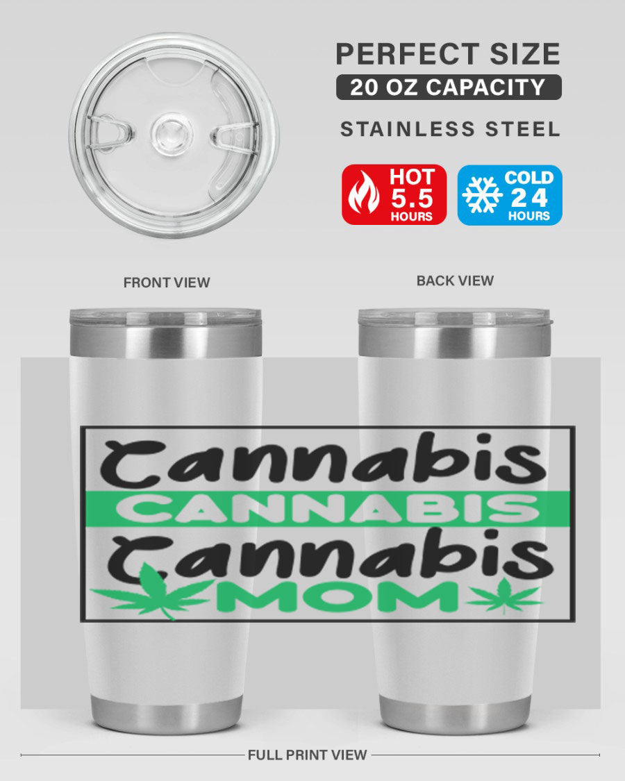 Cannabis Mom 49# Tumbler, a stylish 20oz double wall vacuum stainless steel tumbler with a vibrant cannabis-themed design.