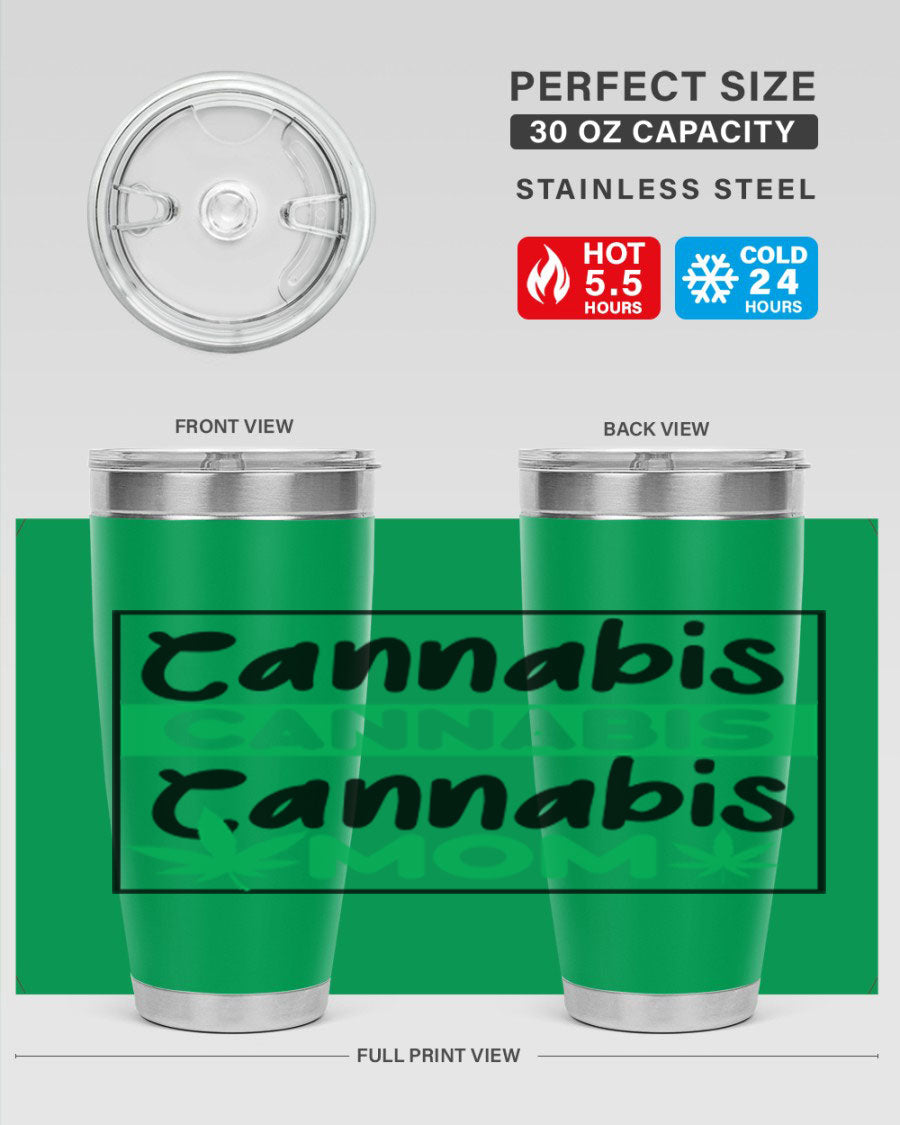 Cannabis Mom 49# Tumbler, a stylish 20oz double wall vacuum stainless steel tumbler with a vibrant cannabis-themed design.